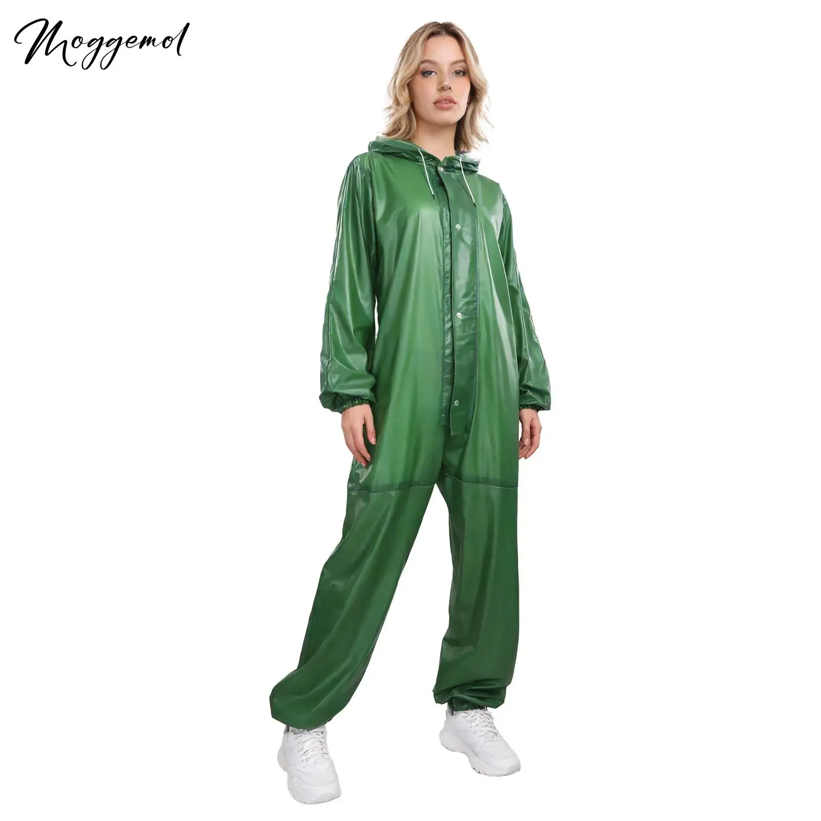 Ganzkörper-Regenmantel mit Kapuze für Erwachsene, Kapuze mit Kordelzug, Knopf vorne und Reißverschluss, wasserdichter Overall, Arbeitskleidung, Cosplay-Kostüm