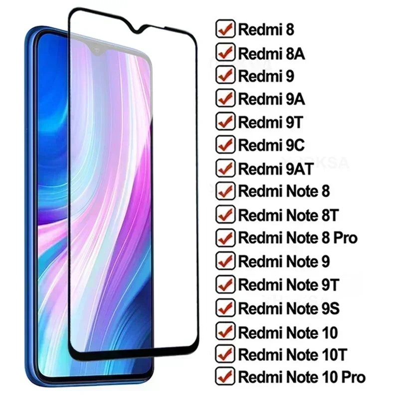 100D Protection Glass For Xiaomi Redmi 8 8A 9A 9AT 9C NFC Tempered Screen Protector Redmi Note 8 9 10 Pro 8T 9T 10T 9S 10S Glass