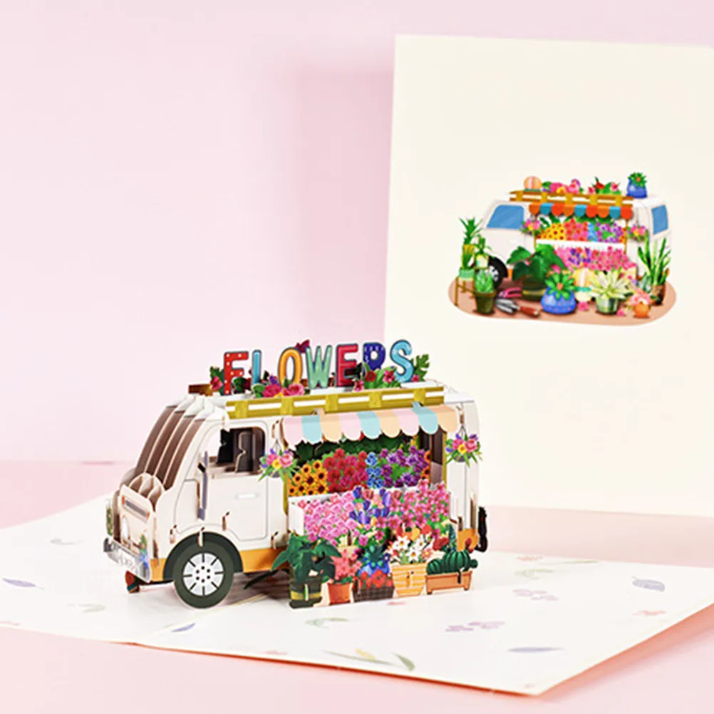 cartoes-de-felicitacoes-3d-3-pecas-tema-de-carro-e-flores-papel-premium-escrita-suave-cartoes-delicados-de-bencao-para-criancas-familia-amigos