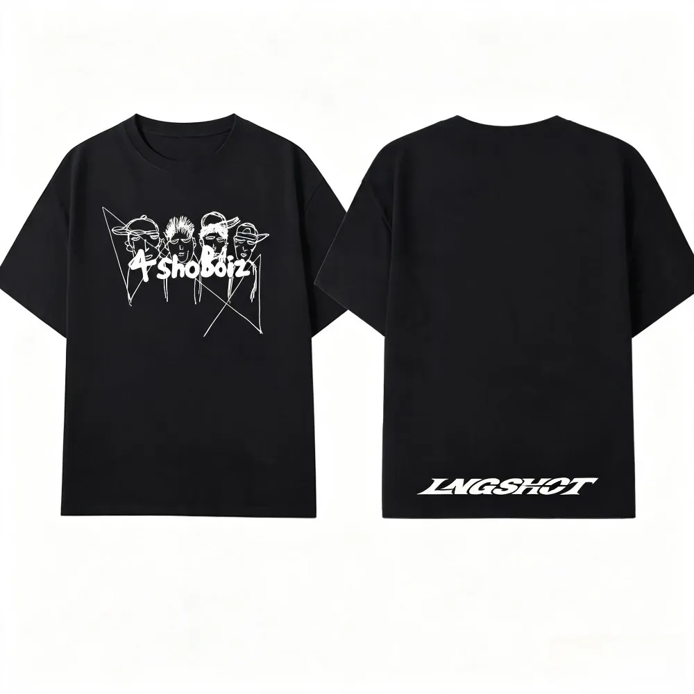 Hand Drawn Four Figures Graffiti Print Men T Shirt Vintage Loose Streetwear Daily Casual Cotton Short Sleeve Tee