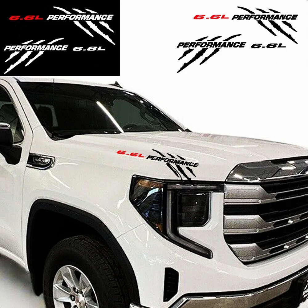 

6.6L PERFORMANCE Emblem Hood Claw Scratch Premium Decals Reflective Car Stickers for Chevrolet GMC Duramax Auto Accessories 2pcs