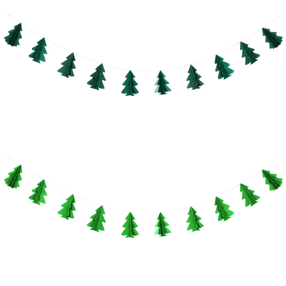 

2 Pcs Flocked Christmas Decorations Pennant Flags Three-dimensional Banners Cheistmas Tree