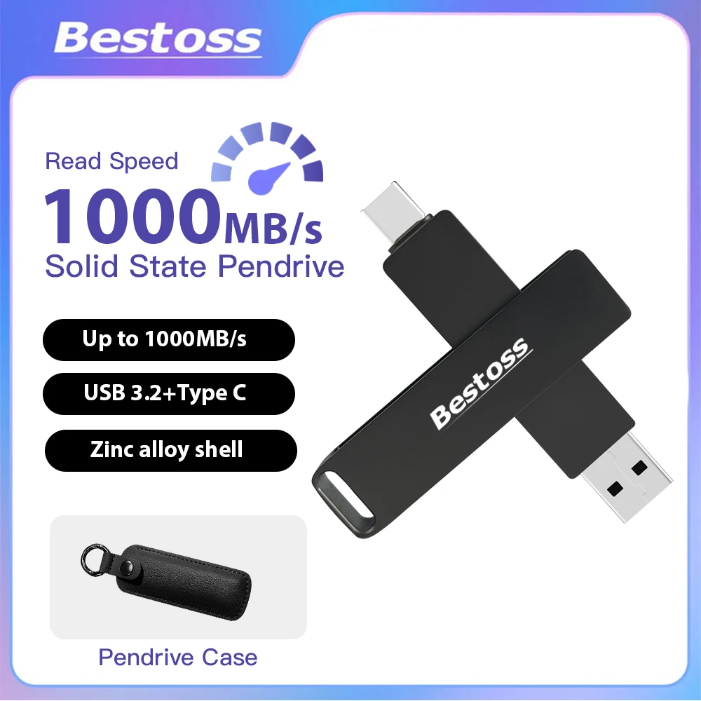 

Bestoss 1000MB/s USSD USB 3.2 Type-C Dual Interface 256GB 512GB 1TB Portable Solid State Drive USB SSD Disk for Phone Laptop