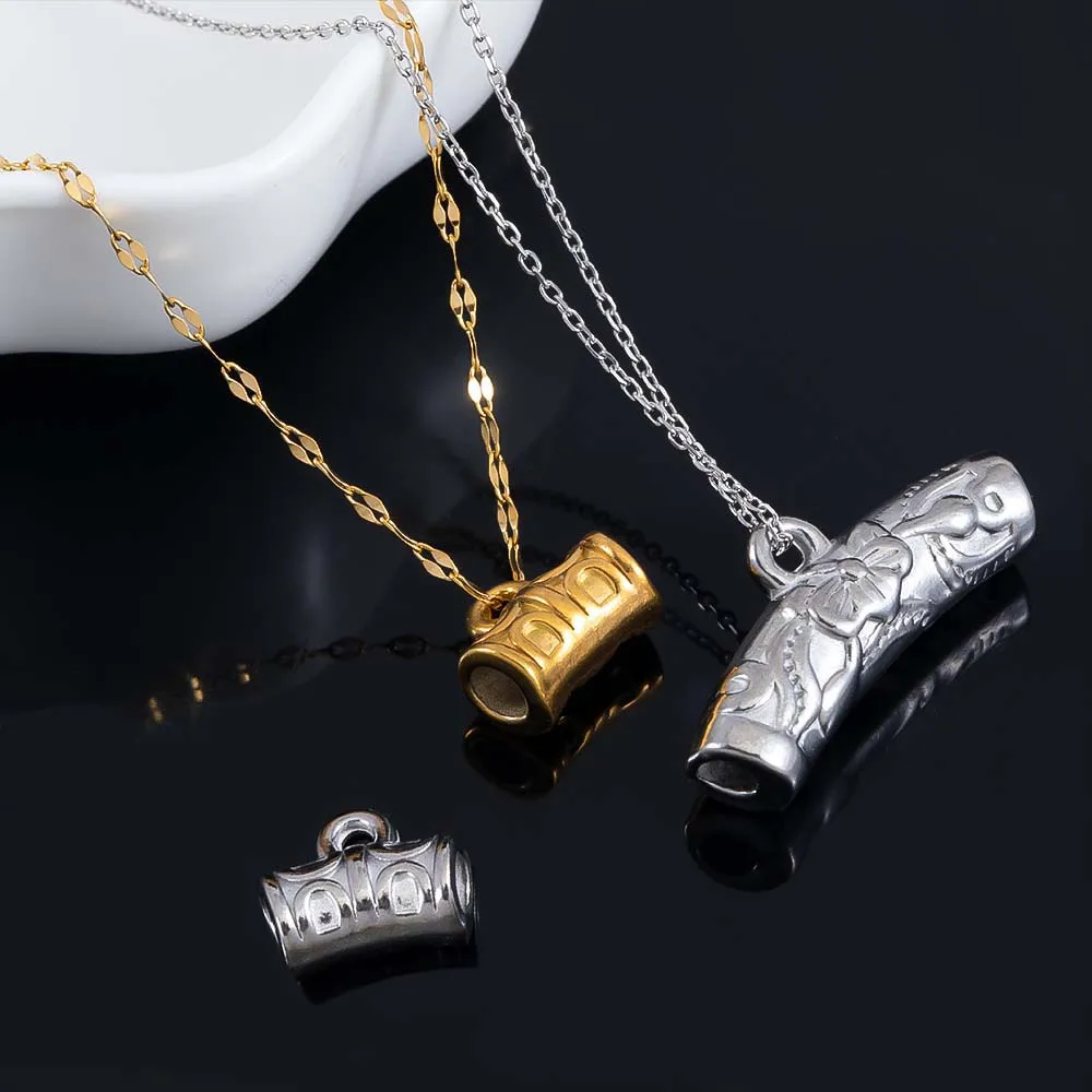 

5pcs Stainless Steel Embossed Curved Tube Spacer Beads Necklace Charm Pendant Bail Beads Connectors DIY Jewelry Making Findings