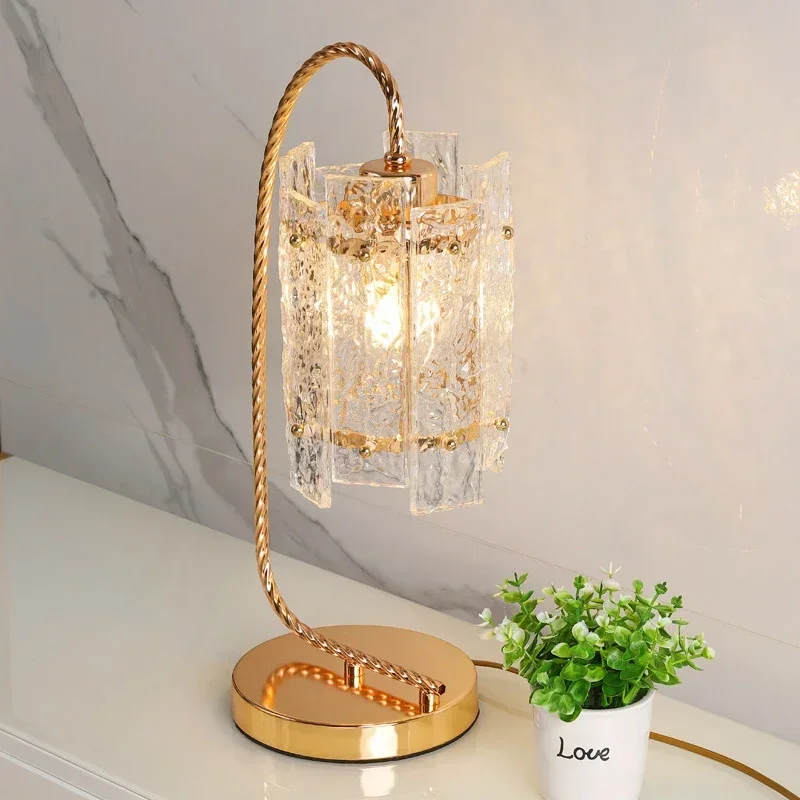 

French Light Luxury Glass Desk Lamp Bedroom Bedside Decoration Three Color Night Light Living Room Coffee Shop Atmosphere Light