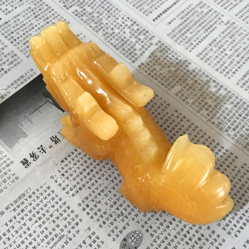 Beige Jade Dragon Fish Ornament Yellow Jade Dragon Head Fish Tail Jade Craft Office Entryway Home Decoration