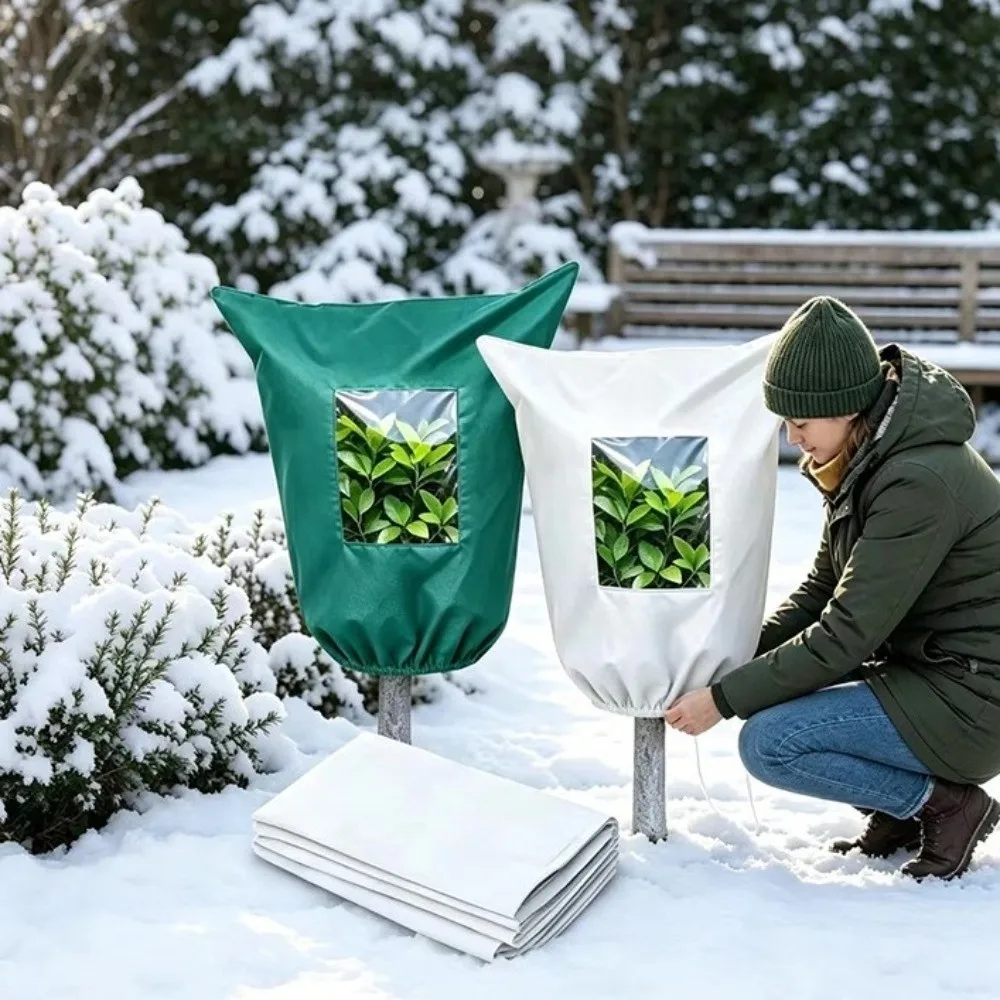 Non-woven Fabric Plant Winter Protection Cover with Clear Window with Drawstring Zipper Tree Freeze Protection Jacket Windproof