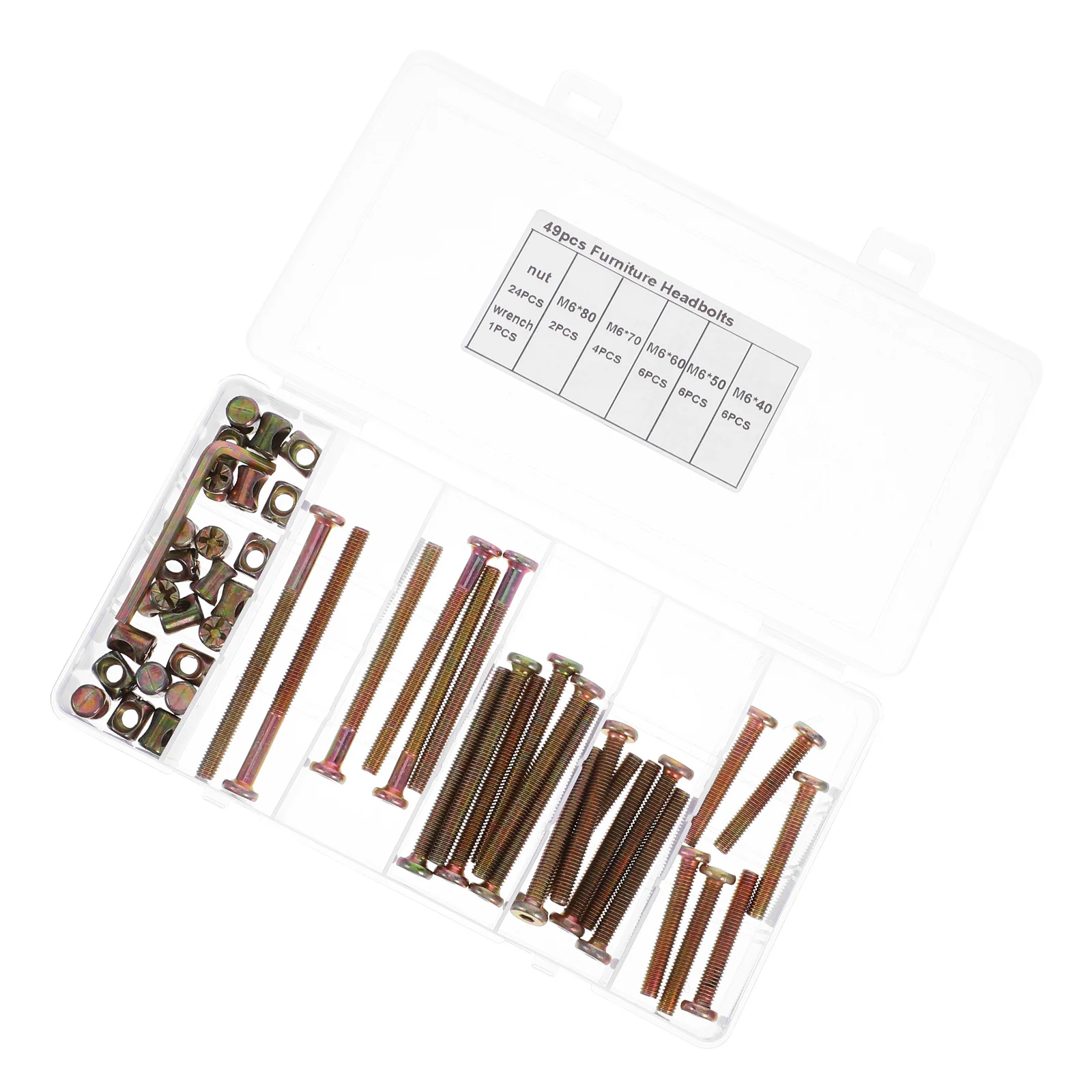 

49Pcs Hexagon Socket Screws and Barrel Nuts Kit Metal Multipurpose Furniture Repair Bed Frame Assembly M6 X 40-80mm Furniture