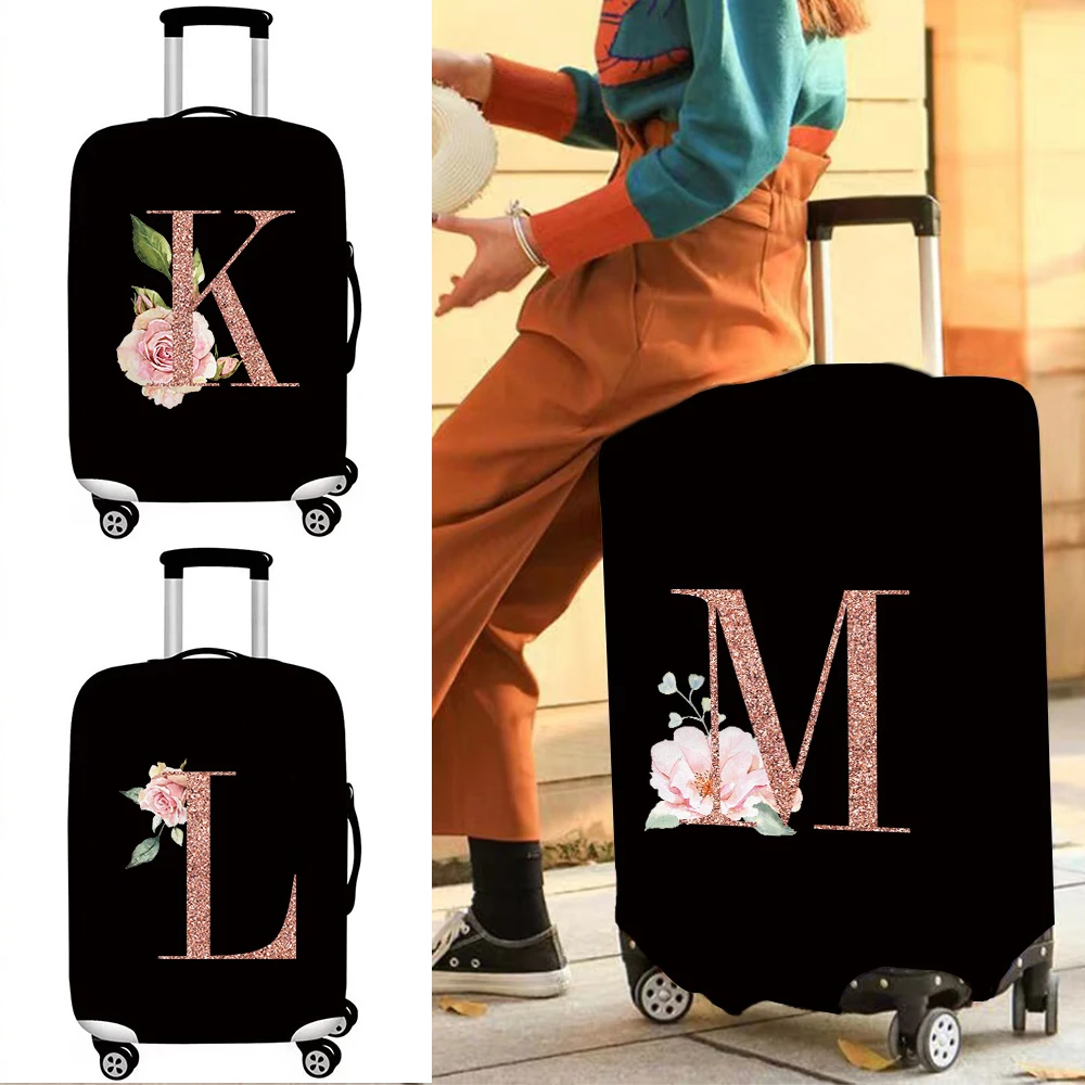 Travel Luggage Protective Case Rose Gold Letter Print for 18-28 Inch Traveler Essentials Accessories Elastic Dust Suitcase Cover