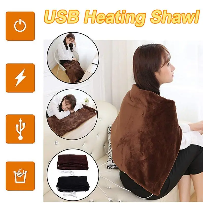 New 45x80cm USB Electric Heating Shawl Washable 3 Heat Settings With Timing Function Heated Shawl Blanket