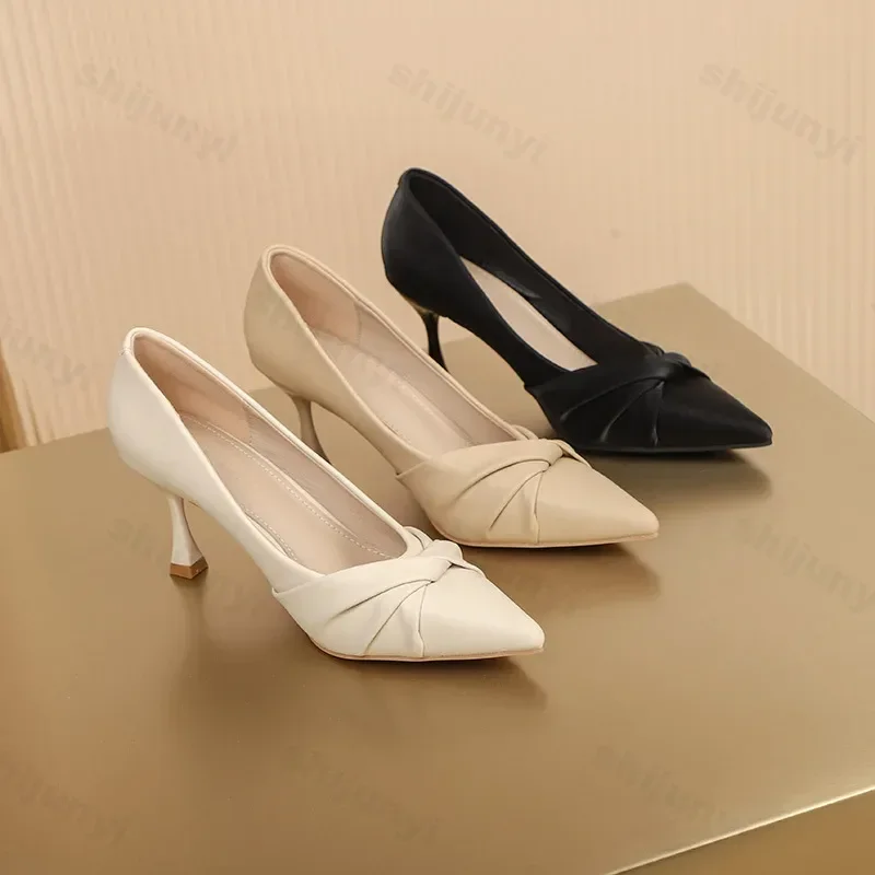 High Heeled Shoes for Women 2025 New Pointed Toe Gentle White Working Shoes Spring and Autumn Single Shoes 40 Zapatos De Mujer