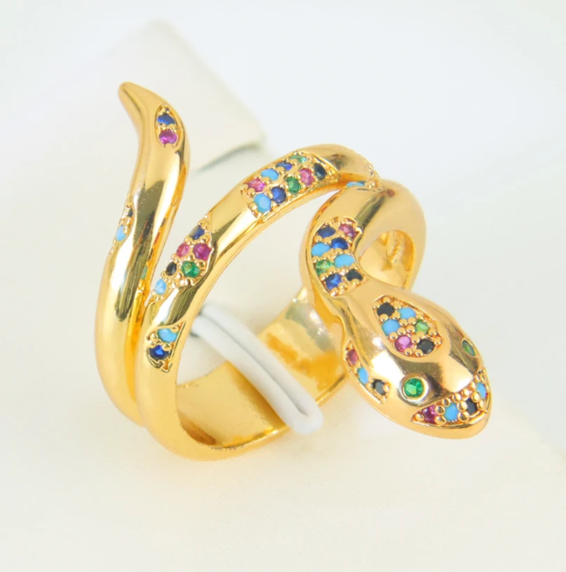 Hip-Hop Zirkonia Offene Schlangenringe 21k Vergoldet Arabische Mode CZ Tier-Ring Italienischer Damen Event Party Punk Schmuck Geschenke – Detail 17