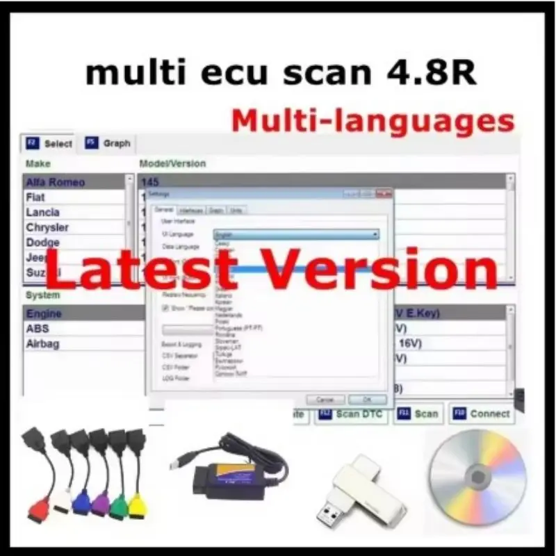 

New Multiecuscan V4.8 2024 software for Fiat Multi-Ecu-Scan 4.8 connector, works with ELM327 Multi Ecu Scan V4.8 DeC.