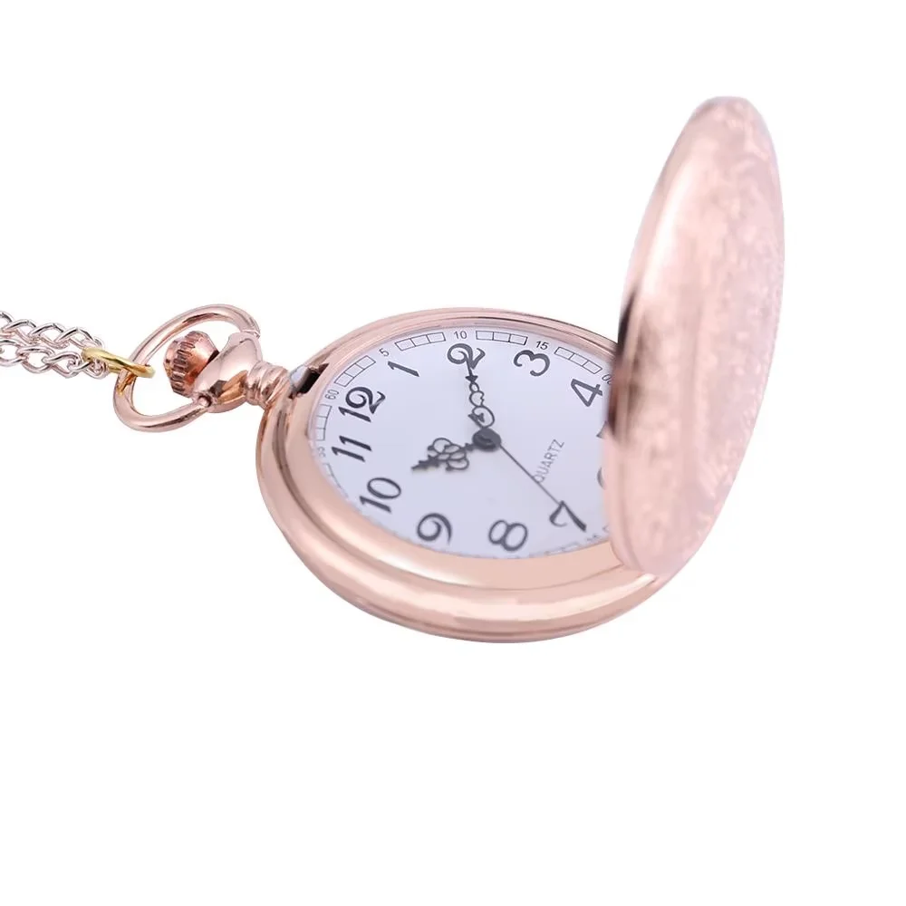 8840Retro trend luxury gold case white surface open pocket watch strap chain men's and women's accessories