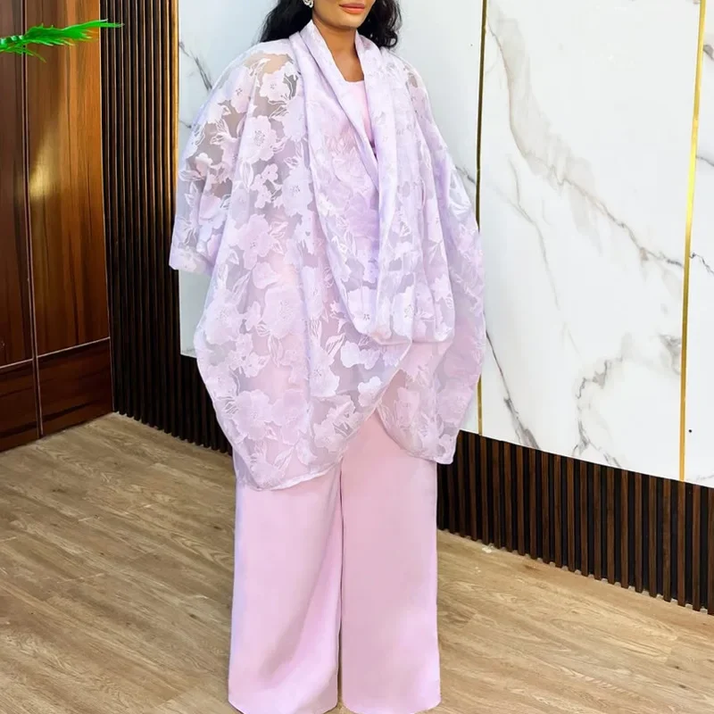 2 Piece African Clothes for Women Spring Summer African 3/4 Sleeve Top Long Pant Matching Sets Dashiki Africa Clothing Outfits