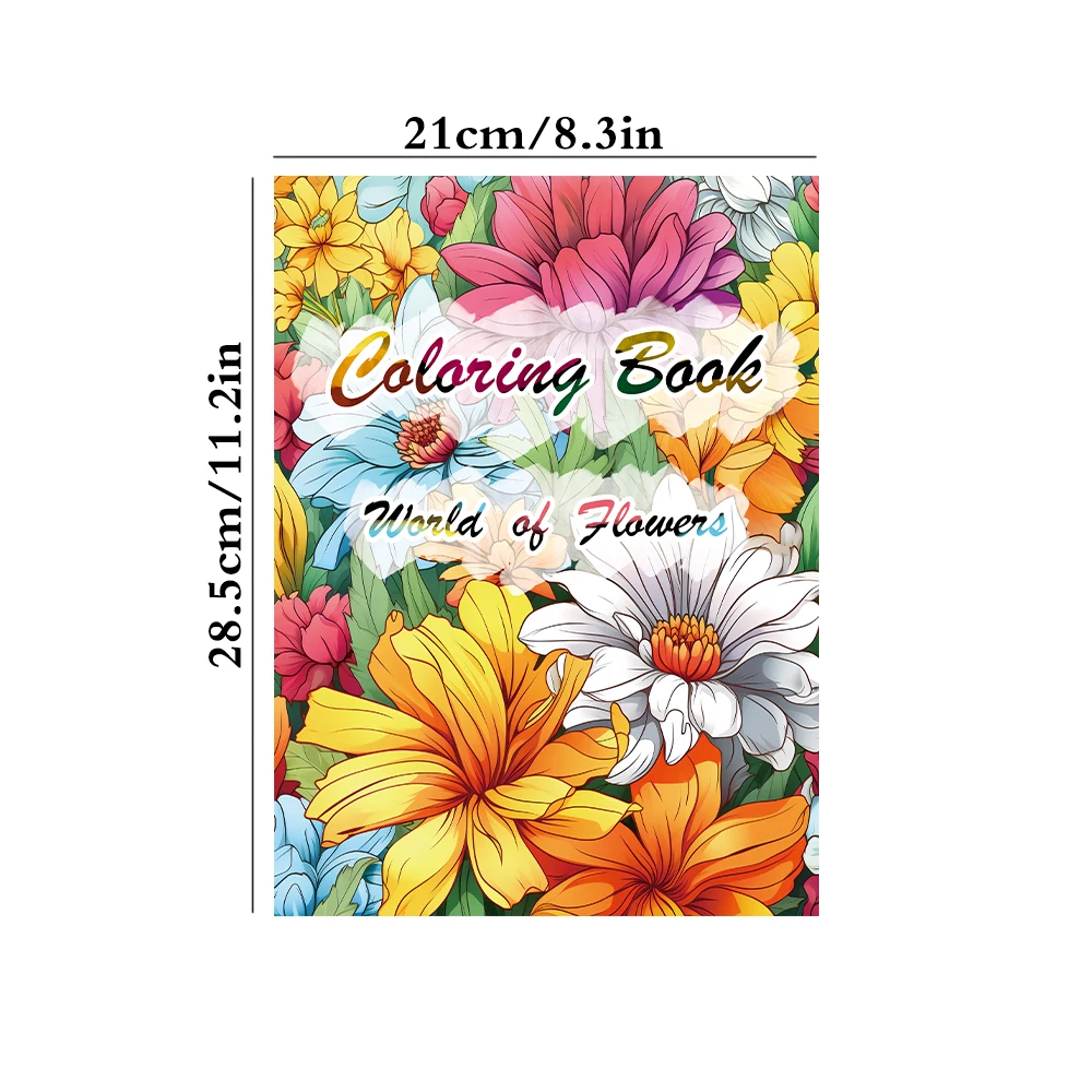 1pc,Flower Coloring Book,Teenagers Coloring Book,25 Different Patterns,100gsm Thick Paper,Stress Relief,Birthday Gift