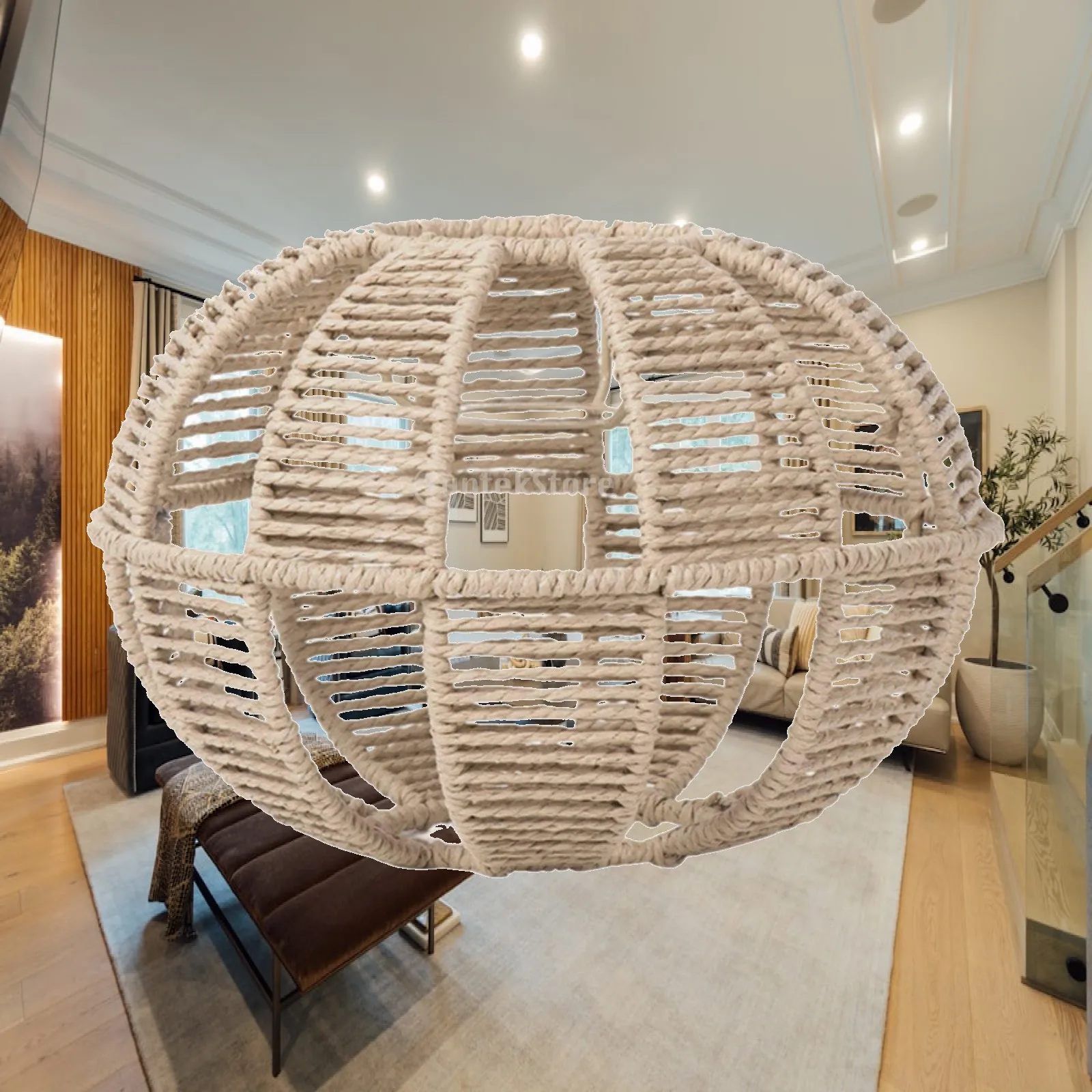 Handwoven Paper Rope Woven Lampshade Rattan Style Pendant Light for Cozy Home Decor Globe Ceiling Lamp Fixture