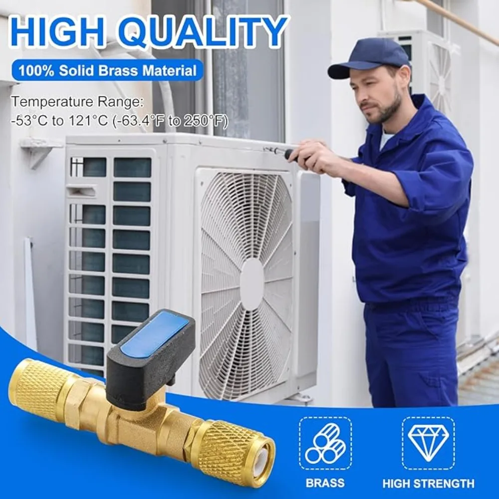 Brass Refrigeration Ball Valve Adapter Refrigerant Ball Valve Connector G1/4''