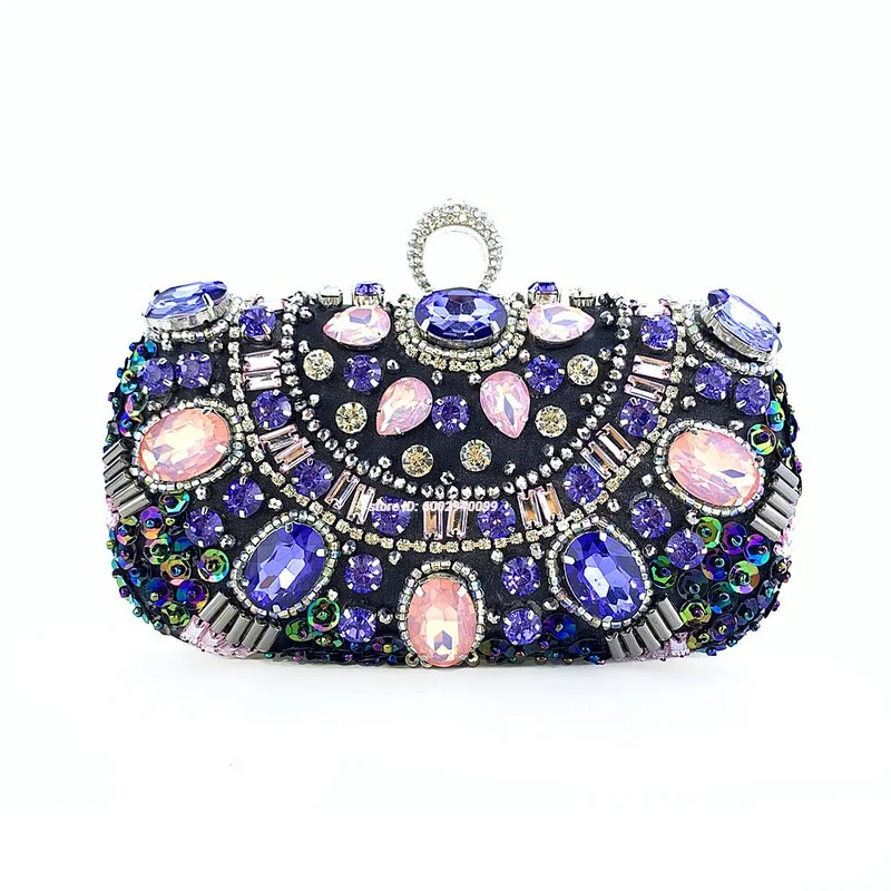 

Bridal Wedding Evening Handbags Pearl Handle Beaded Purses for Women, Luxury Crystal Clutch Bag with Chain