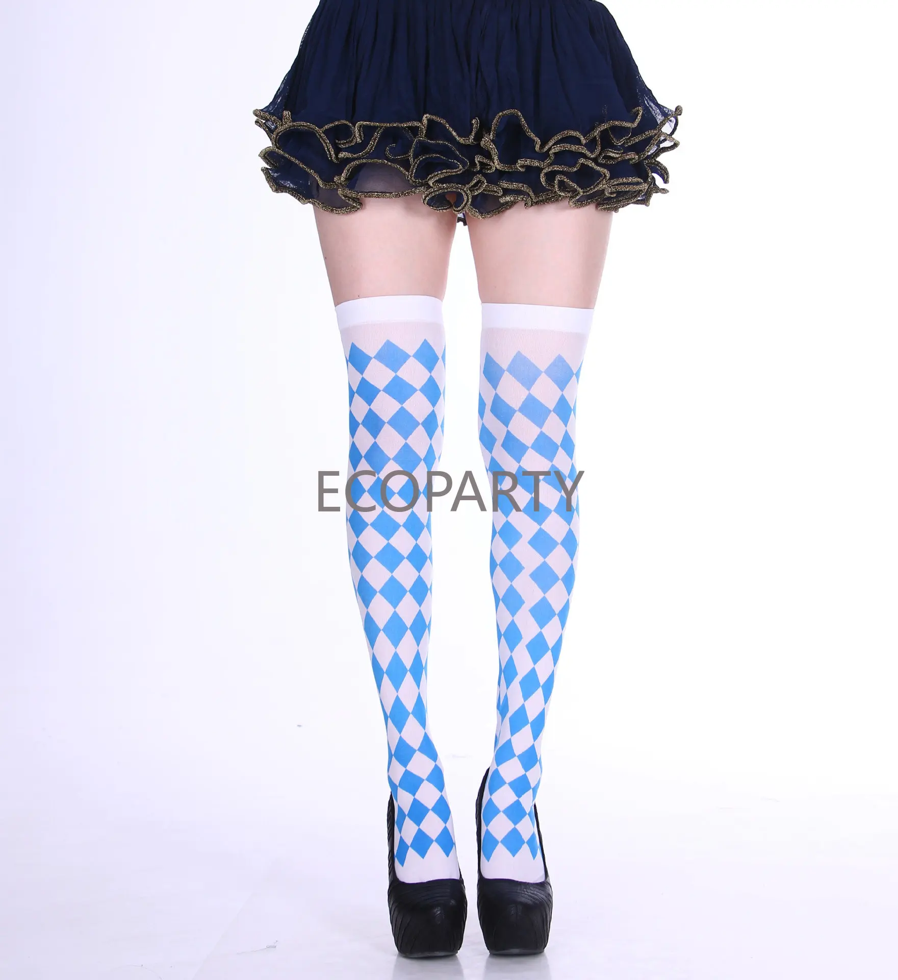 Harlequin Clown Tights Queen of Hearts Adult Pantyhose Christmas Halloween Role Play Knee Socks Long Tube