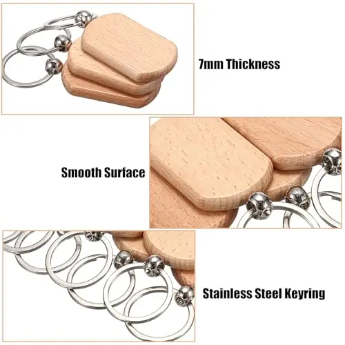100 Pcs Dog Tag Blank Beech Wood Keychain Blanks Unfinished Rounded Corner Wooden Key Tags for DIY Pyrography