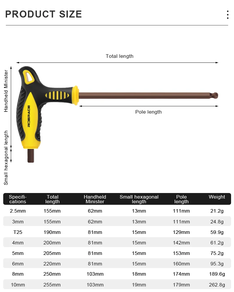Llave Allen para bicicleta con mango en T y cabeza de bola de acero - imagen 5