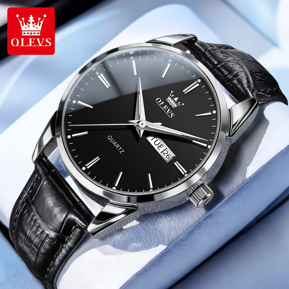 

OLEVS Watch for Men Top Brand Luxury Men Quartz Wristwatches Breathable Leather Strap Waterproof Business Casual Men Watch