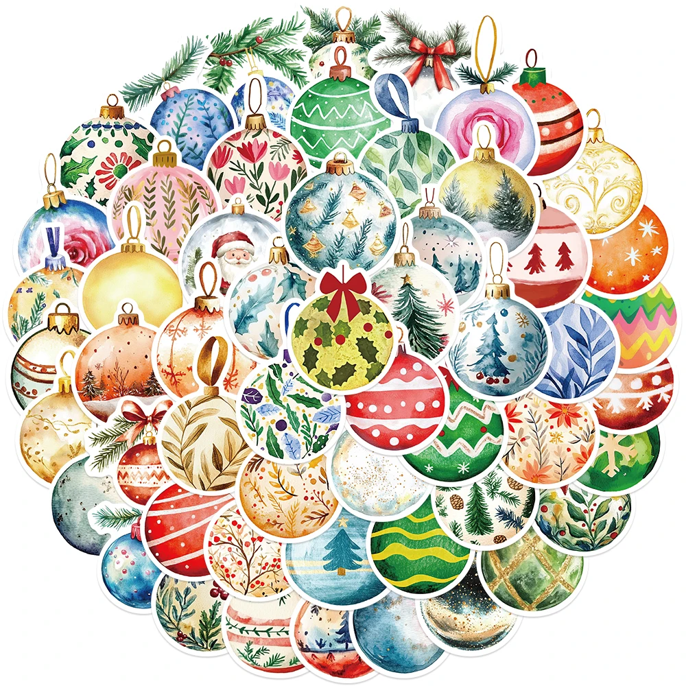 56PCS Christmas Ball Stickers Retro Style Graffiti Decals For Holiday Gifts iPad Laptop Fridge Skateboards Child Toy Stickers