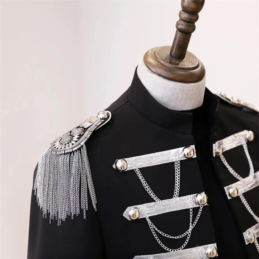 Male Personality Silver Edge Tassel Casual Suit Coat Male Singer Dance Team Stage Performance Costume Model Runway Clothing