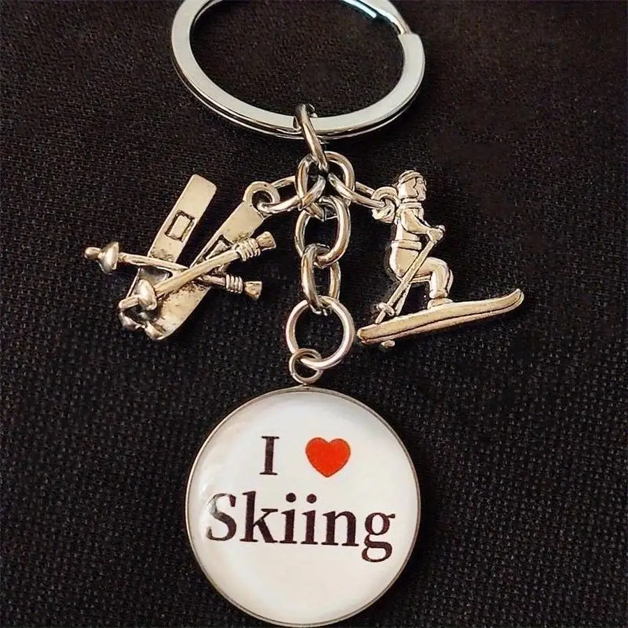 1/5/10/20/50/100pcs Sporty Style - I Love Hockey Keychain for Men - I Love Fishing - I Love Skiing Car Keyring Funny Positive Mi
