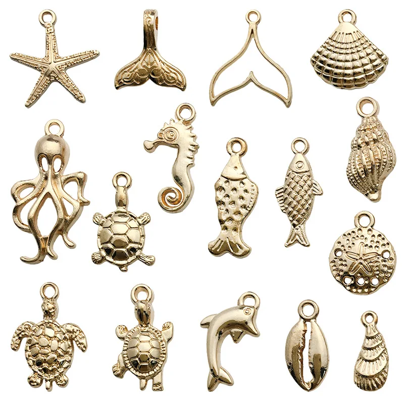 

128pcs Mix Zinc Alloy Sea Shell Conch Turtle Shaped Pendant Charms for Jewelry Making DIY Necklace Bracelet Accessories