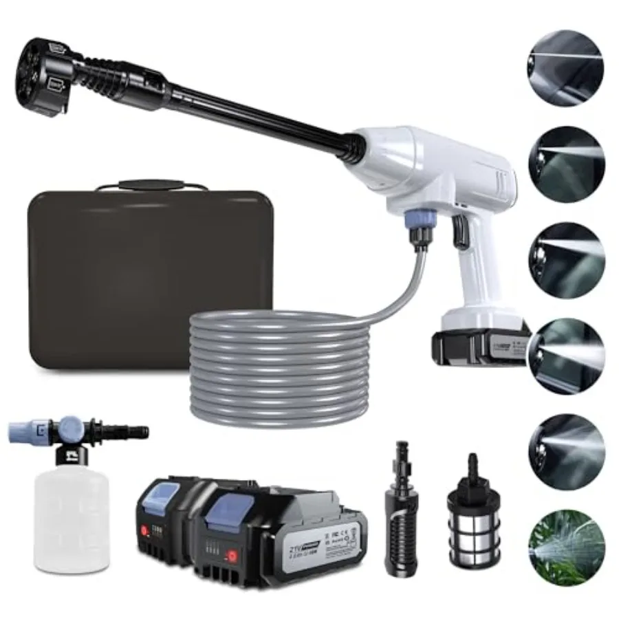 

Беспроводная мойка высокого давления с 2 аккумуляторами 4.0 Ач, насадкой 6-в-1, портативная, для чистки автомобилей/заборов/полов