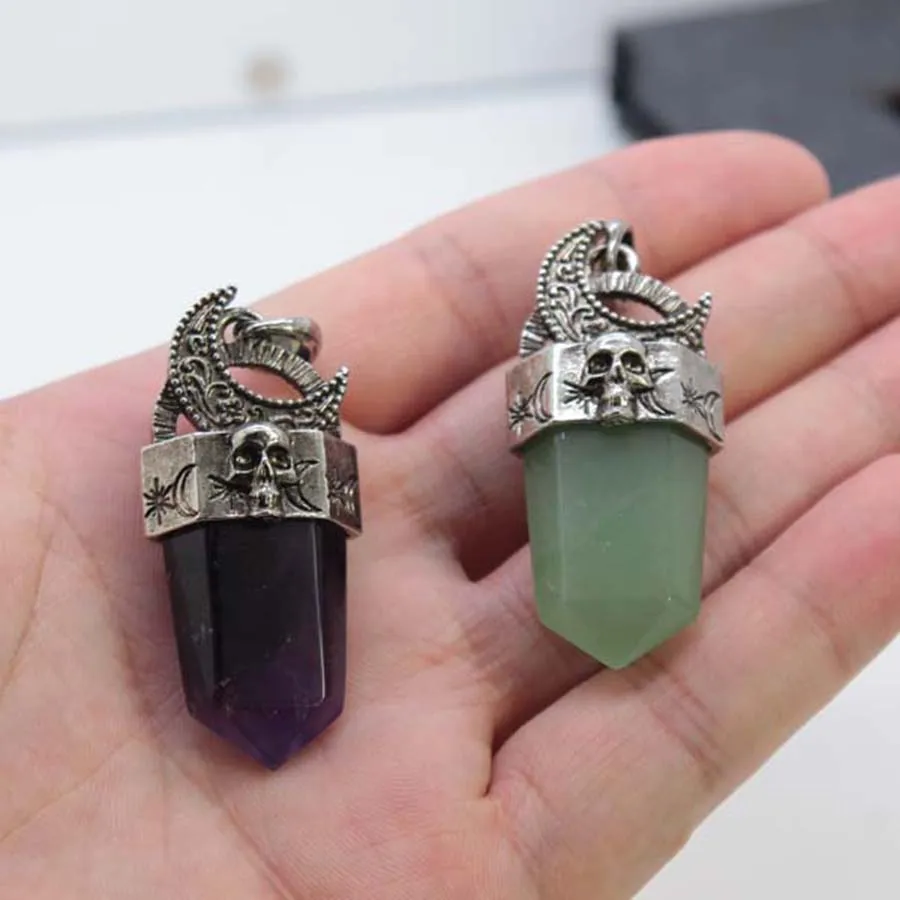 Charms Gothic Natural Healing Crystal Sword Stone Pendants For Women Amethyst Rose Quartz Pendant Choice Men Jewelry Gifts