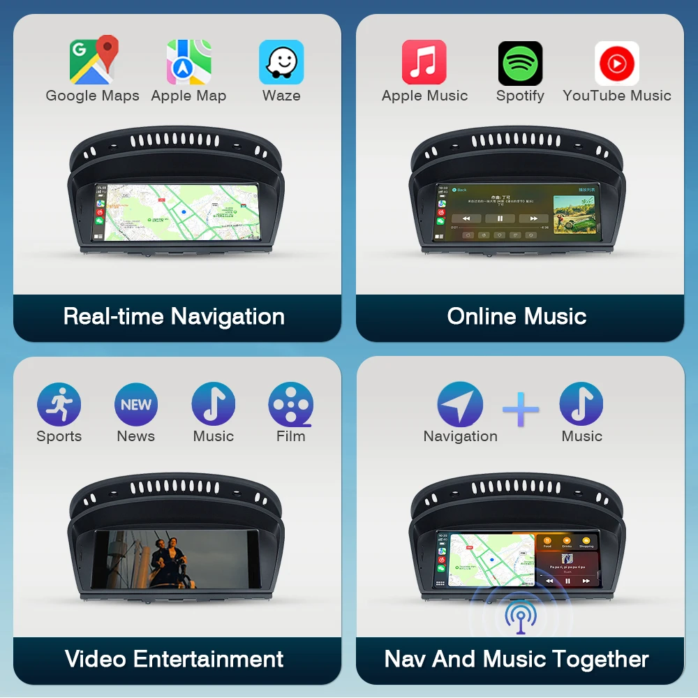 مشغل وسائط متعددة للسيارة من أوتو توب 8.8 بوصة لسيارة BMW 3/5 Series E60/ E61/ E63/ E90/ E91/ E92 CCC CIC Carplay اللاسلكي Android Auto