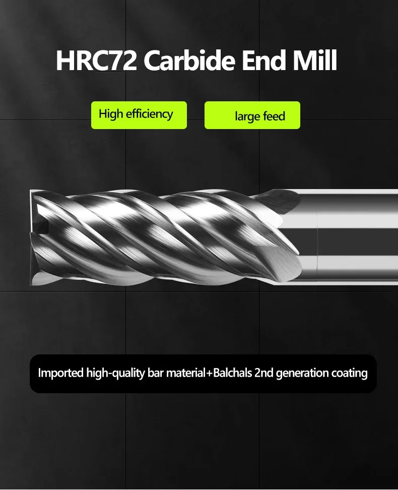 Carbide End Mill HRC70 1 2 4 5 6 78 9 10 11 12MM Shank 4 Flutes Milling Tungsten Steel CNC Metal Steel Machining Tool Router Bit