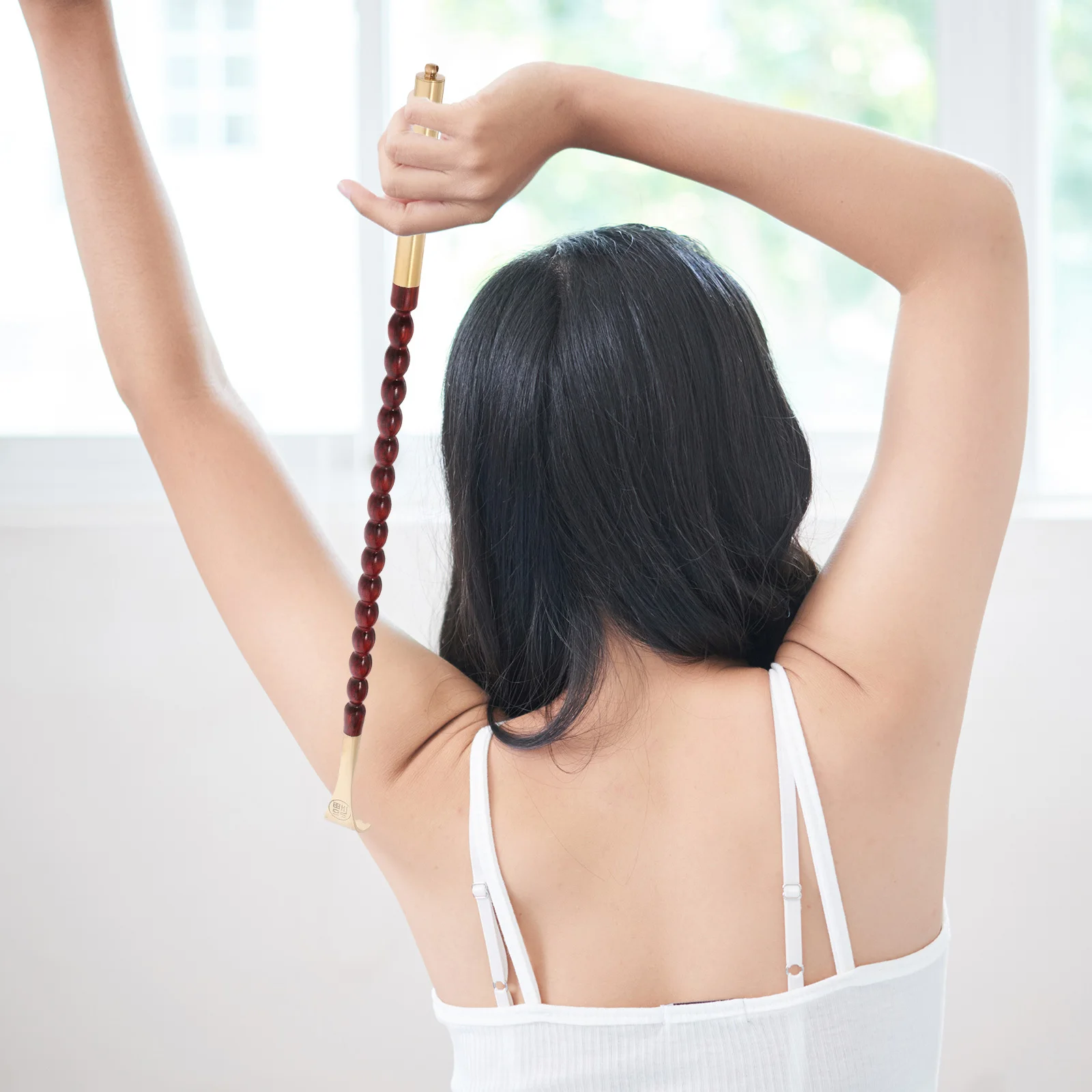 

Brass Wood Beaded Back Scratcher Long Handle Portable For Home Office Travel Elderly Use Durable Body Head Leg Scratch