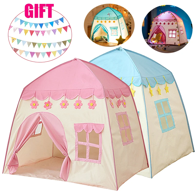 

Children Boys Girls Castle Tents 1.3M Pink Blue Kids Play House Portable Indoor Outdoor Teepee Folding Tent Baby Playhouse