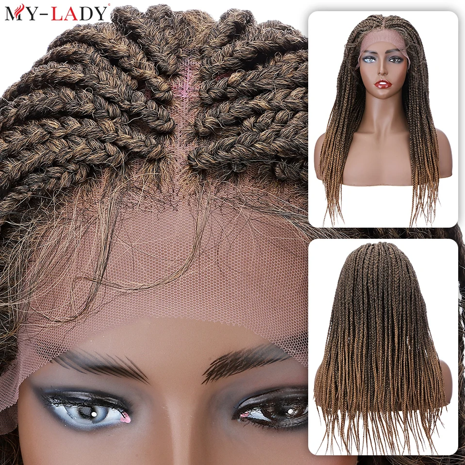 My-Lady Synthetic 25inches Lace Front Box Braiding Wig Frontal Brazilian For Black Woman Long Straight Blonde Hair Braided Wigs