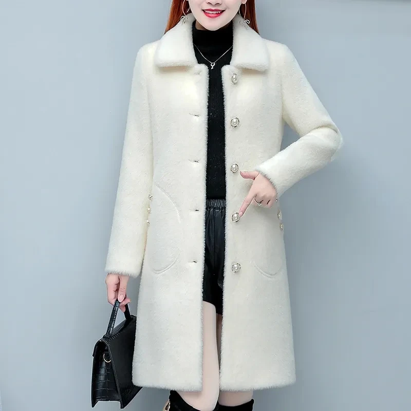 Mink Fleece Coat Women\'s Autumn Winter New Imitation Gold Mink Temperament Thicken Wool Jacket Female Slim Warm Parker Coats