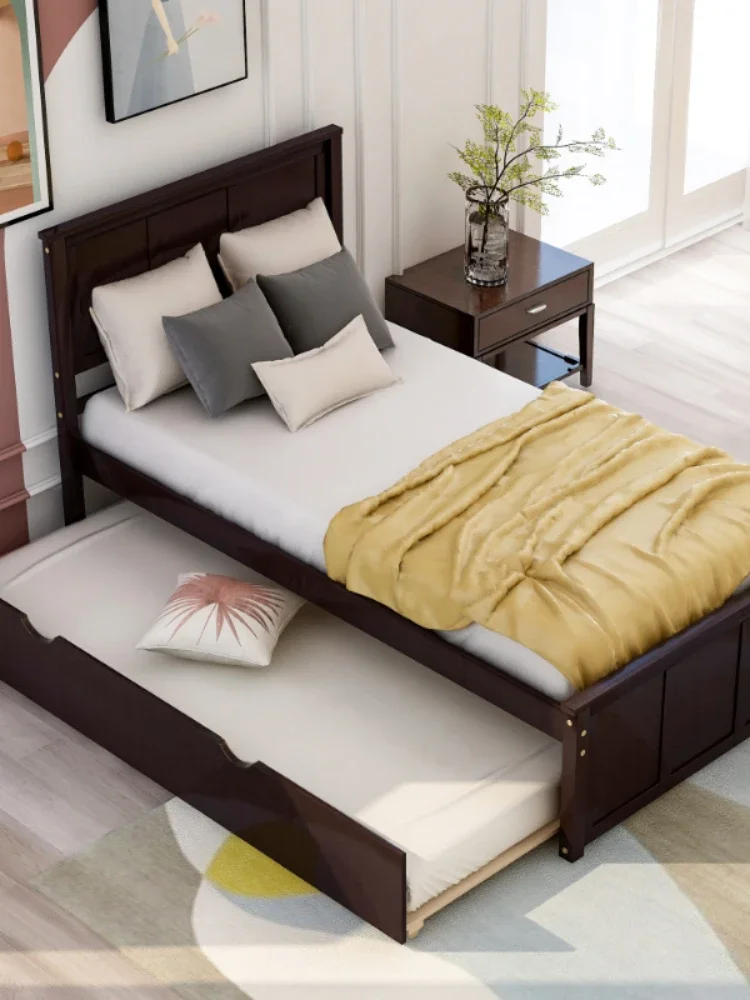 Platform Bed with Twin Size Trundle\  Twin Size Frame\  Espresso (New SKU:WF283063AAP) Espresso Pine [US Stock]