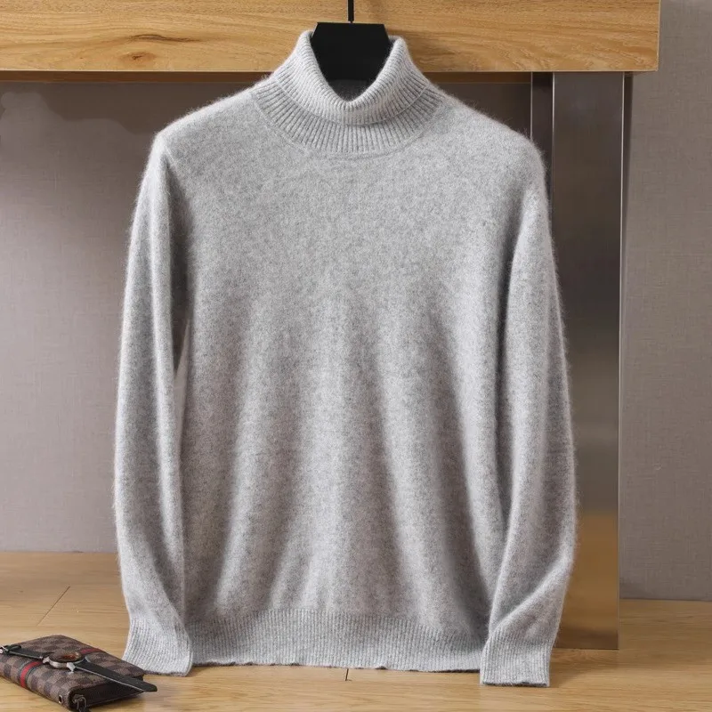 Men\'s 100% pure Mink velvet Cashmere Sweater High Lapels Pullovers Knitted Winter New Tops Long Sleeve High-End Jumpers