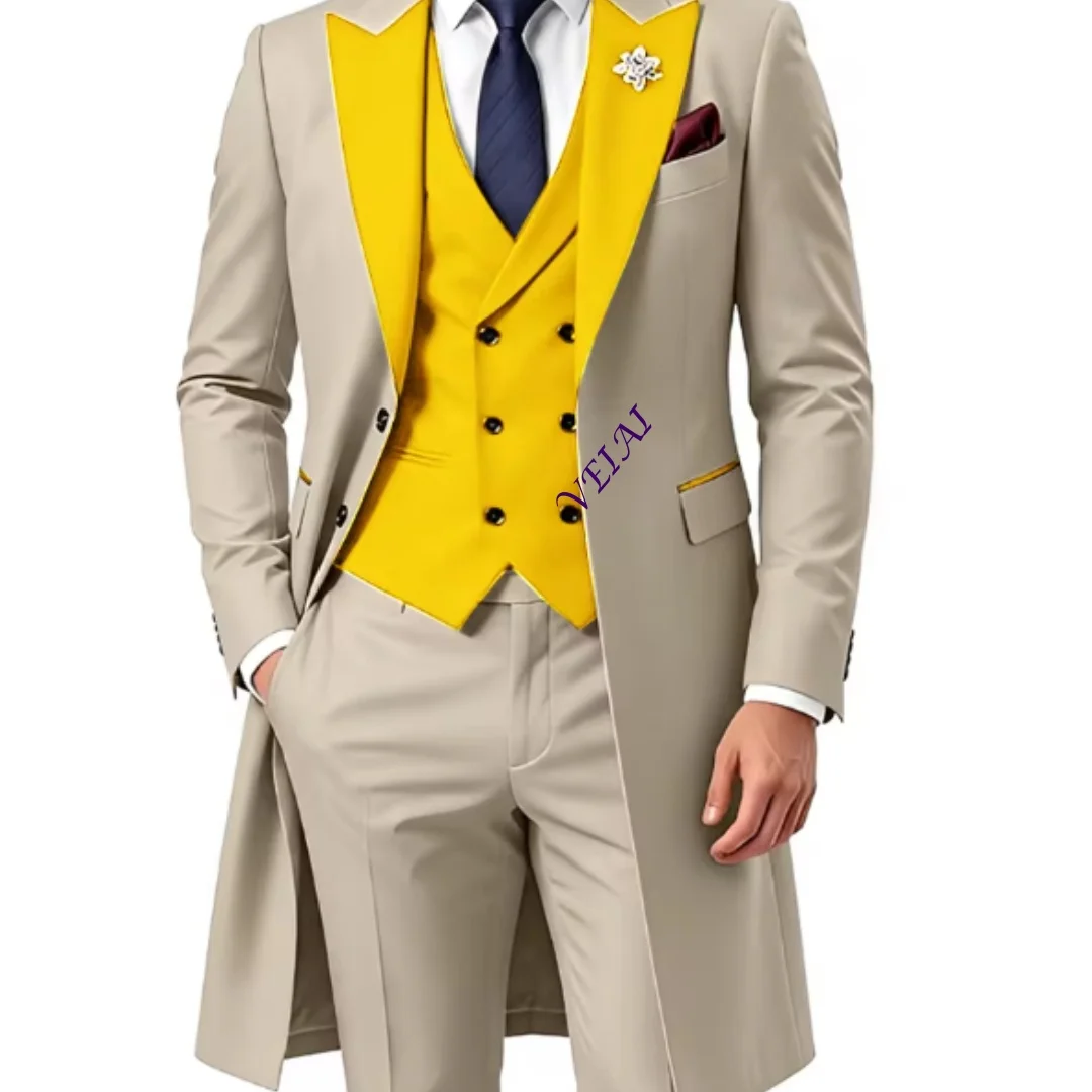 Customized3 Piece Mens Tailcoat Suit Long Suit for Men Tuxedo Slim Fit Double breasted Suit Men