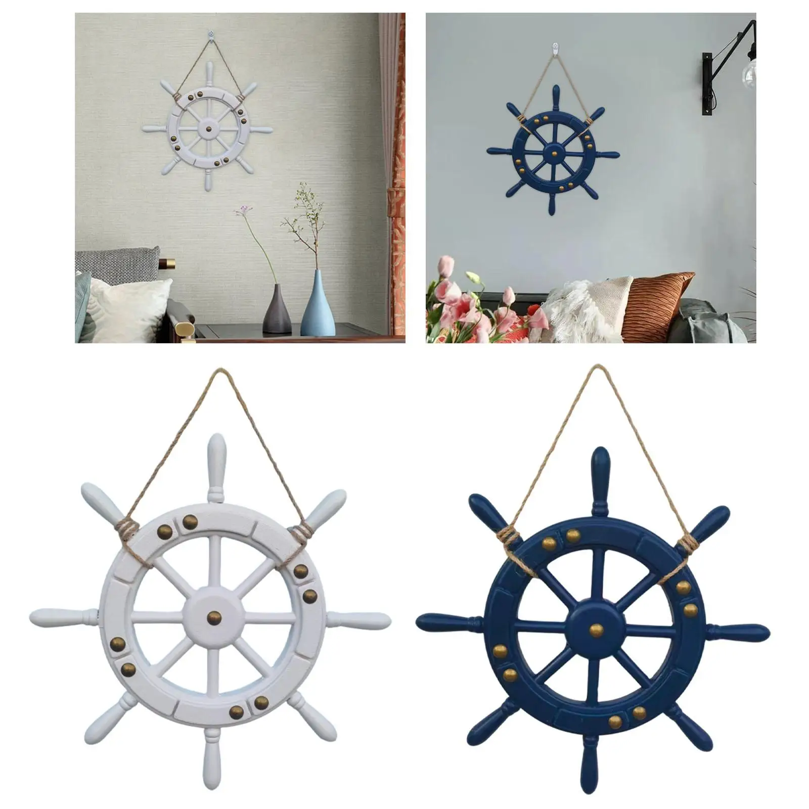 Boat Ship Steering Wheel Beach Theme Decor Decoration,Hanging,Rustic Wall Decor Ship Rudder,Wood for Bedroom Pirate Party Home