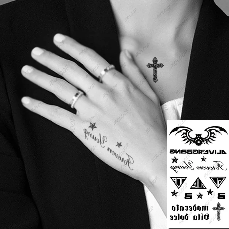 Gun Swallow Waterproof Temporary Tattoo Sticker Black Star English Letters Fake Tatto Flash Tatoo Hand Chest Body Art for Men