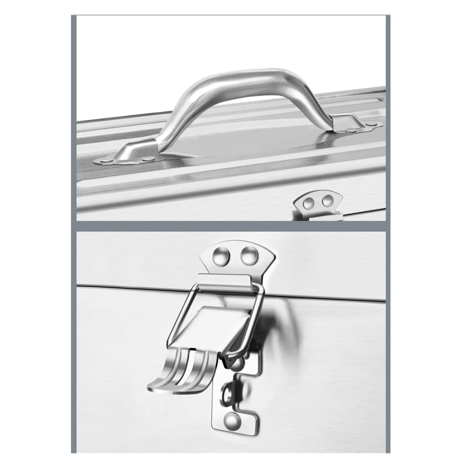 Kotak Alat Portabel Stainless Steel – Kotak Penyimpanan Dada dengan Kait Logam, Kotak Penyimpanan Alat Multifungsi Genggam Perak