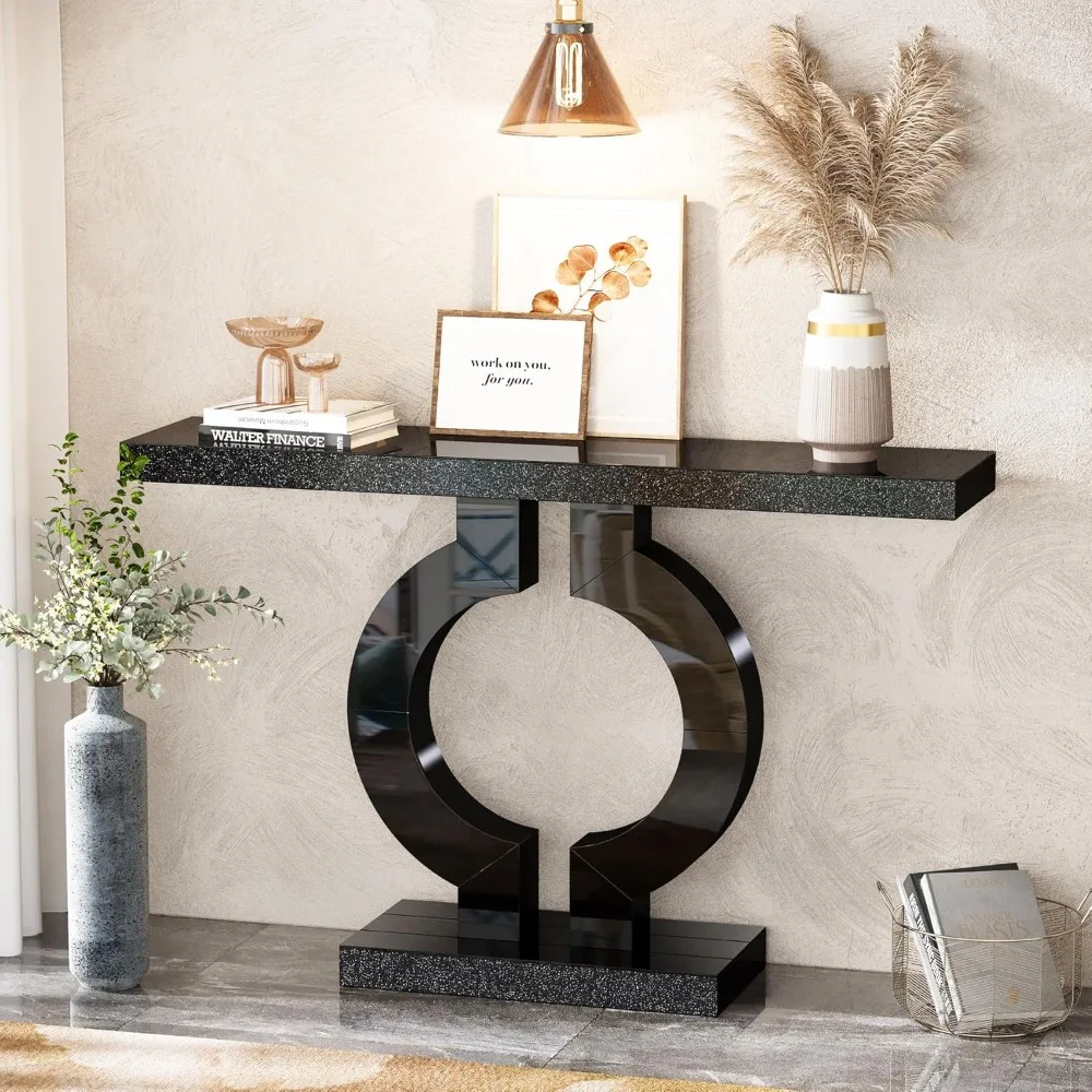 طاولة كونسول حديثة مقاس 43 بوصة مع قاعدة على شكل حرف O، وطاولة أريكة للمدخل مع لمسة نهائية مرآة لغرفة المعيشة والممر والمدخل #3