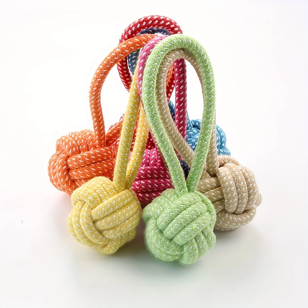 Dog Toy Chew Cotton Rope Teeth Clean Ball Rope Toys Ball Tough Rope Tug of War & Fetching Random Color