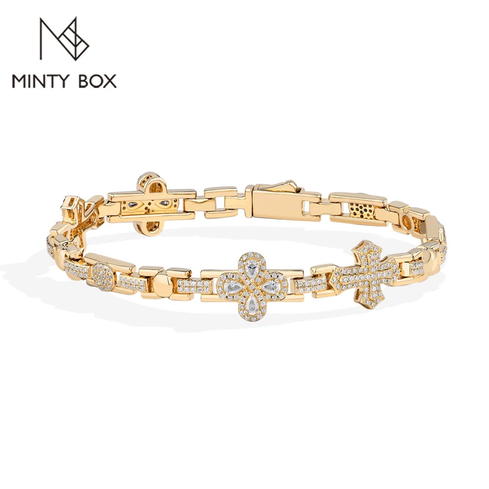 MINTYBOX Cross Moissanite Bracelets for Women Men 925 Silver Vintage Bling Clover Bracelet Engagement Wedding Jewelry Party Gift