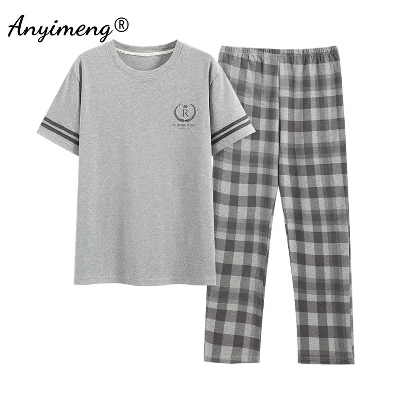 Big Size Man Pajamas Set Summer Cotton Casual Sleepwear for Boy Minimalist L-5XL Pijamas Men Leisure Loungewear Fashion Homsuit