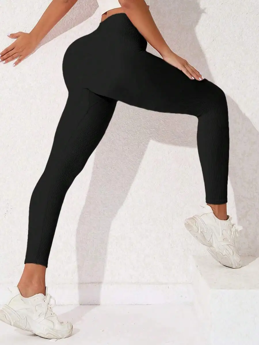 

Solid Wideband Waist High Waisted Sports Leggings Yoga Pants For Women